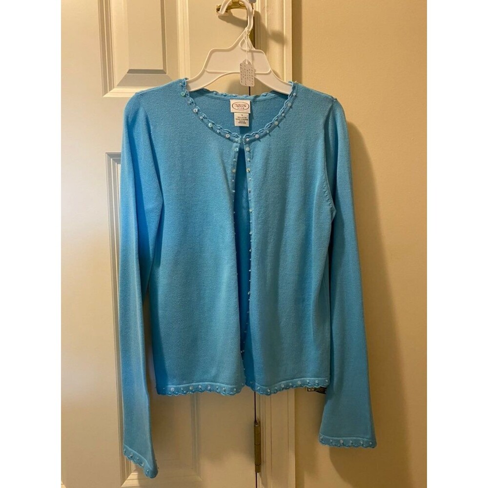 Talbots Girls Jewled Teal Sweater